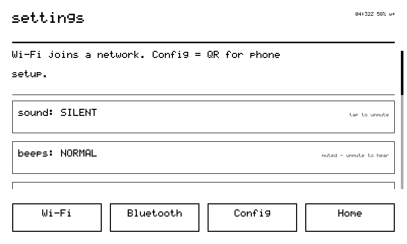 settings page, lying flat