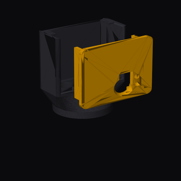 The three parts pulled apart: yoke, body, lid