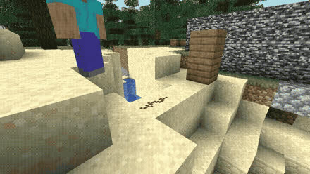 Animation: the bot digs the blocks in front of it, then places them back